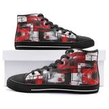 High-Top Canvas Shoes Modern Art Abstraction Black White and Red