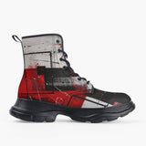 Casual Leather Chunky Boots Modern Art Abstraction Black White and Red