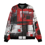 Bomber Jacket Modern Art Abstraction Black White and Red
