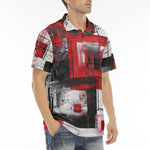 Men's Polo Shirt Modern Art Abstraction Black White and Red