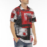 Men's Polo Shirt Modern Art Abstraction Black White and Red