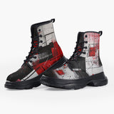 Casual Leather Chunky Boots Modern Art Abstraction Black White and Red