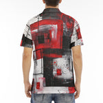 Men's Polo Shirt Modern Art Abstraction Black White and Red