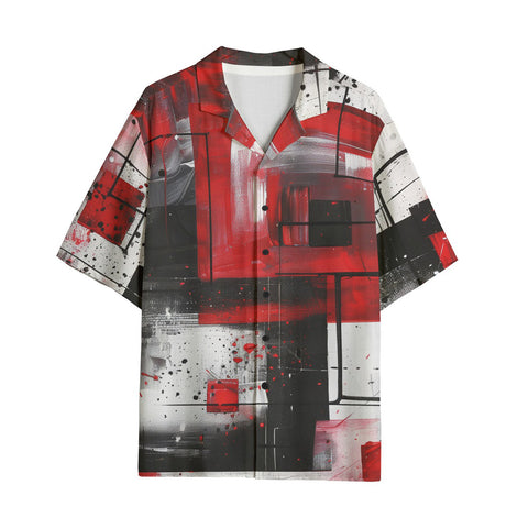 Hawaiian Shirt Modern Art Abstraction Black White and Red
