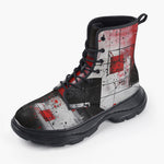 Casual Leather Chunky Boots Modern Art Abstraction Black White and Red