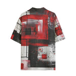 Hawaiian Shirt Modern Art Abstraction Black White and Red
