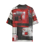 Hawaiian Shirt Modern Art Abstraction Black White and Red