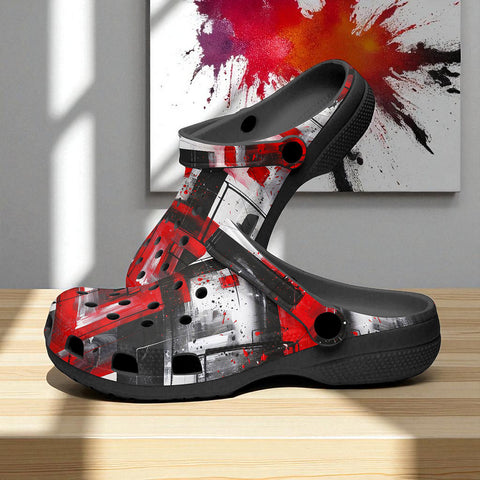 Classic Clogs Modern Art Abstraction Black White and Red