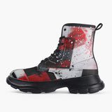 Casual Leather Chunky Boots Modern Art Abstraction Black White and Red