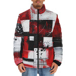 Down-Padded Puffer Jacket Modern Art Abstraction Black White and Red