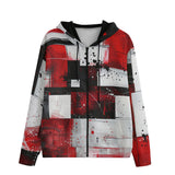 Men's Zip Up Hoodie Modern Art Abstraction Black White and Red