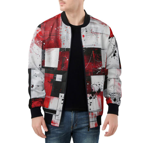 Bomber Jacket Modern Art Abstraction Black White and Red