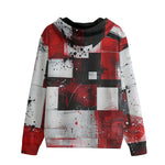 Men's Zip Up Hoodie Modern Art Abstraction Black White and Red