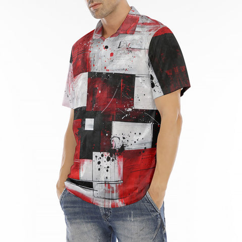 Men's Polo Shirt Modern Art Abstraction Black White and Red
