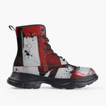 Casual Leather Chunky Boots Modern Art Abstraction Black White and Red