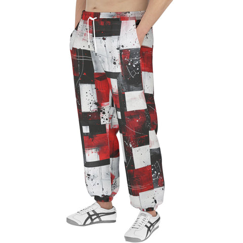 Men's Sweatpants Modern Art Abstraction Black White and Red