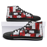 High-Top Canvas Shoes Modern Art Abstraction Black White and Red