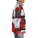Down-Padded Puffer Jacket Modern Art Abstraction Black White and Red