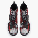 Casual Leather Chunky Boots Modern Art Abstraction Black White and Red