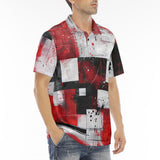 Men's Polo Shirt Modern Art Abstraction Black White and Red