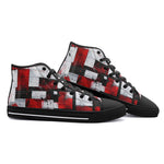 High-Top Canvas Shoes Modern Art Abstraction Black White and Red