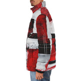 Down-Padded Puffer Jacket Modern Art Abstraction Black White and Red