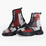 Casual Leather Chunky Boots Modern Art Abstraction Black White and Red