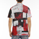 Men's Polo Shirt Modern Art Abstraction Black White and Red