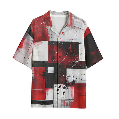 Hawaiian Shirt Modern Art Abstraction Black White and Red