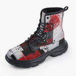 Casual Leather Chunky Boots Modern Art Abstraction Black White and Red