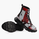 Casual Leather Chunky Boots Modern Art Abstraction Black White and Red