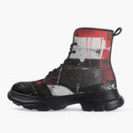 Casual Leather Chunky Boots Modern Art Abstraction Black White and Red