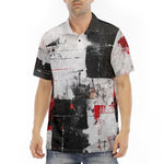 Men's Polo Shirt Modern Art Abstraction Black White and Red