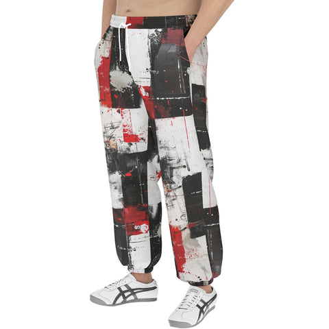 Men's Sweatpants Modern Art Abstraction Black White and Red