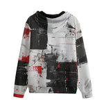 Men's Zip Up Hoodie Modern Art Abstraction Black White and Red