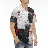 Men's Polo Shirt Modern Art Abstraction Black White and Red