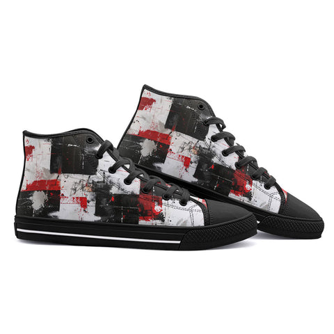 High-Top Canvas Shoes Modern Art Abstraction Black White and Red