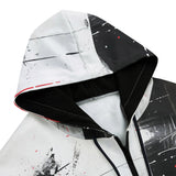 Men's Zip Up Hoodie Modern Art Abstraction Black White and Red