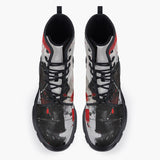 Casual Leather Chunky Boots Modern Art Abstraction Black White and Red