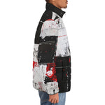 Down-Padded Puffer Jacket Modern Art Abstraction Black White and Red