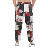 Men's Sweatpants Modern Art Abstraction Black White and Red
