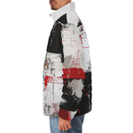 Down-Padded Puffer Jacket Modern Art Abstraction Black White and Red