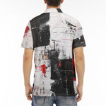 Men's Polo Shirt Modern Art Abstraction Black White and Red