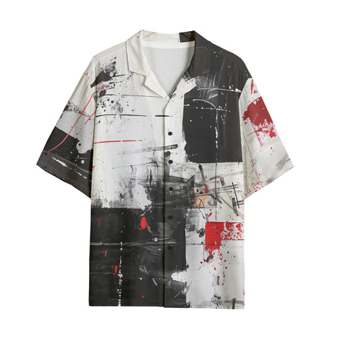 Hawaiian Shirt Modern Art Abstraction Black White and Red