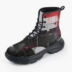 Casual Leather Chunky Boots Modern Art Abstraction Black White and Red