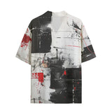 Hawaiian Shirt Modern Art Abstraction Black White and Red