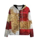 Men's Zip Up Hoodie Modern Art Abstraction White Yellow and Red