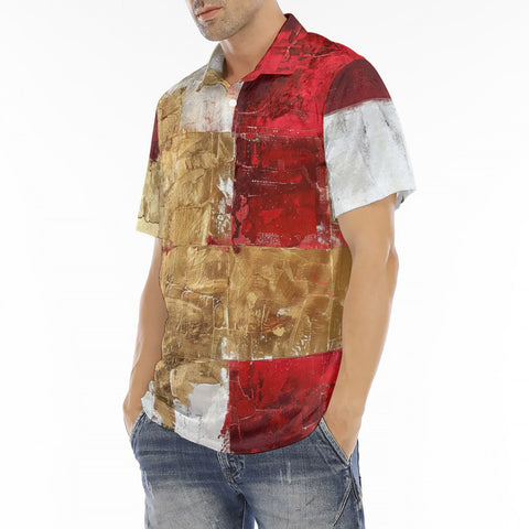 Men's Polo Shirt Modern Art Abstraction White Yellow and Red