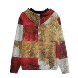 Men's Zip Up Hoodie Modern Art Abstraction White Yellow and Red