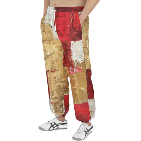 Men's Sweatpants Modern Art Abstraction White Yellow and Red